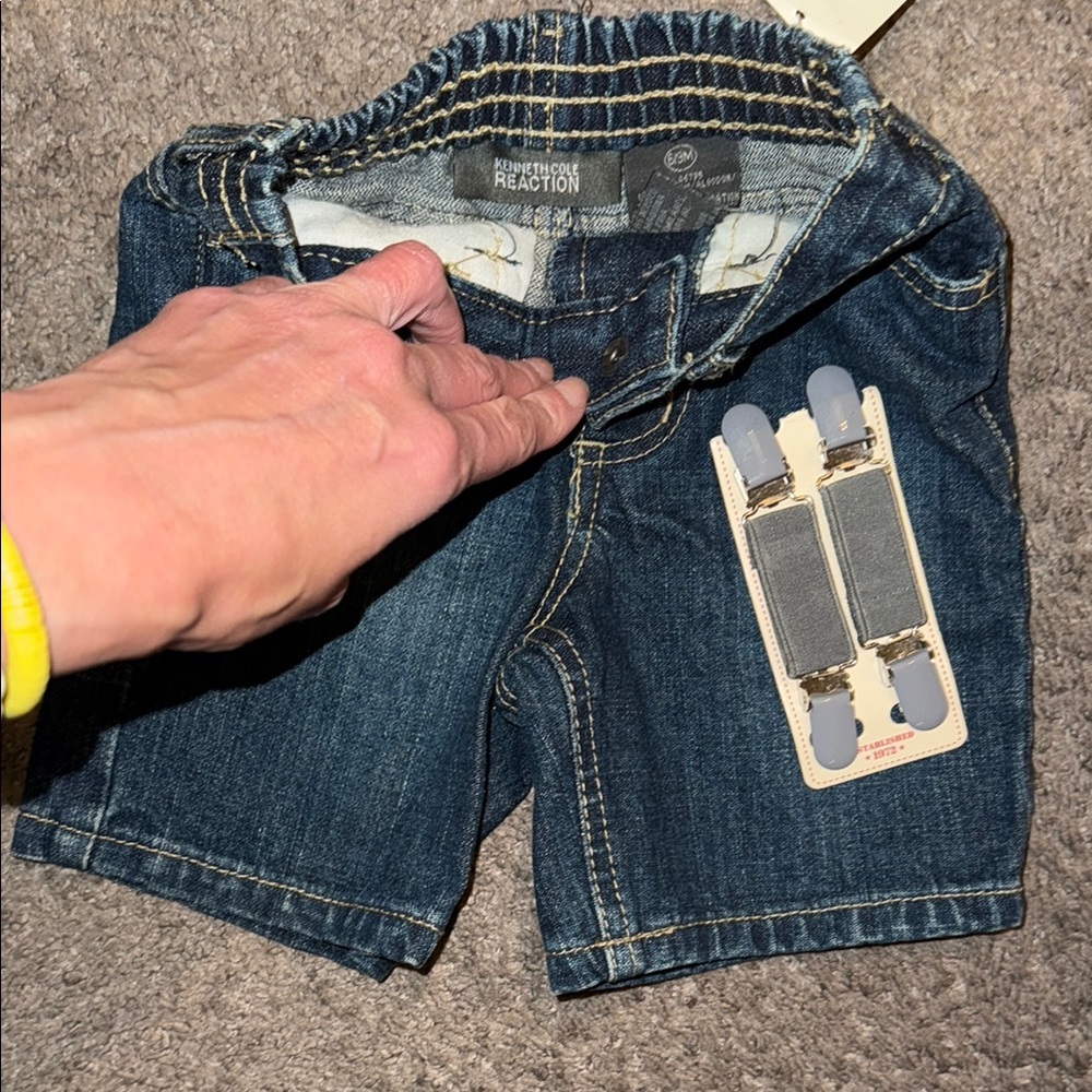 Kenneth Cole Reaction Dark Denim Baby Shorts with Gray Suspenders